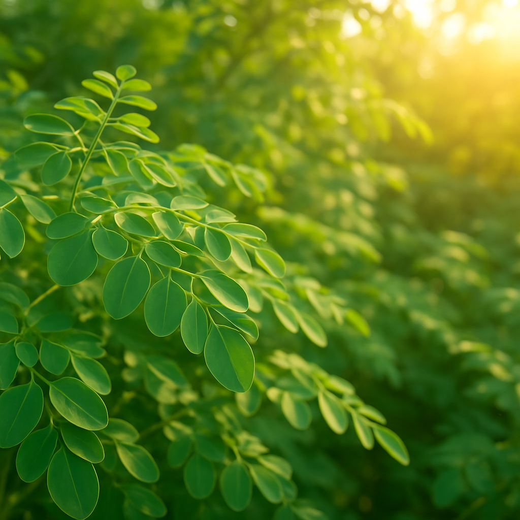 Moringa leaves with sunlight